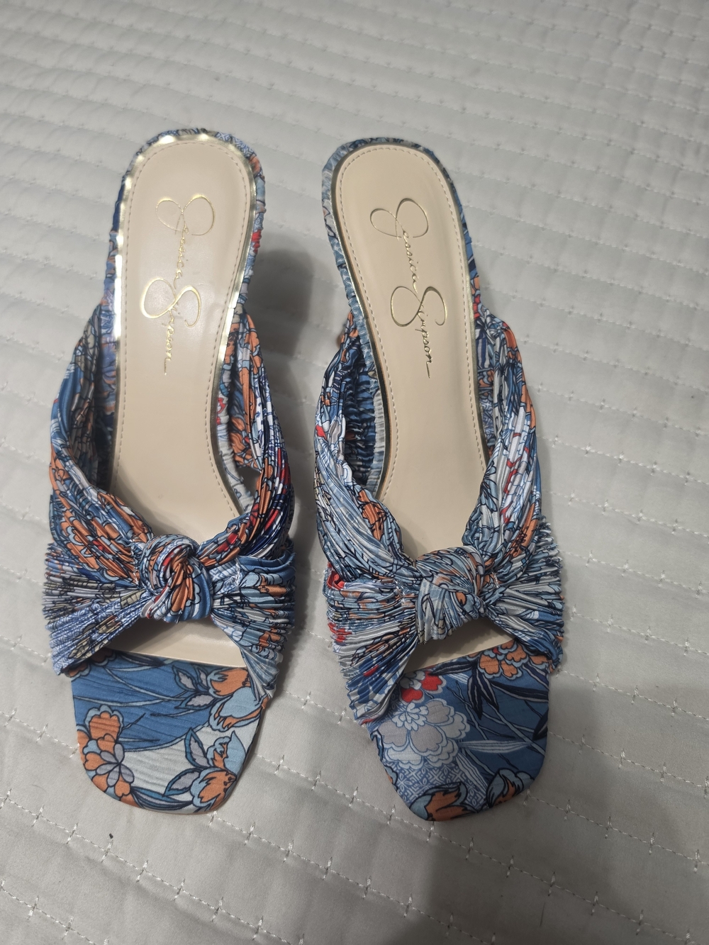 Jessica Simpson Blue Floral Knot Slide Mules
